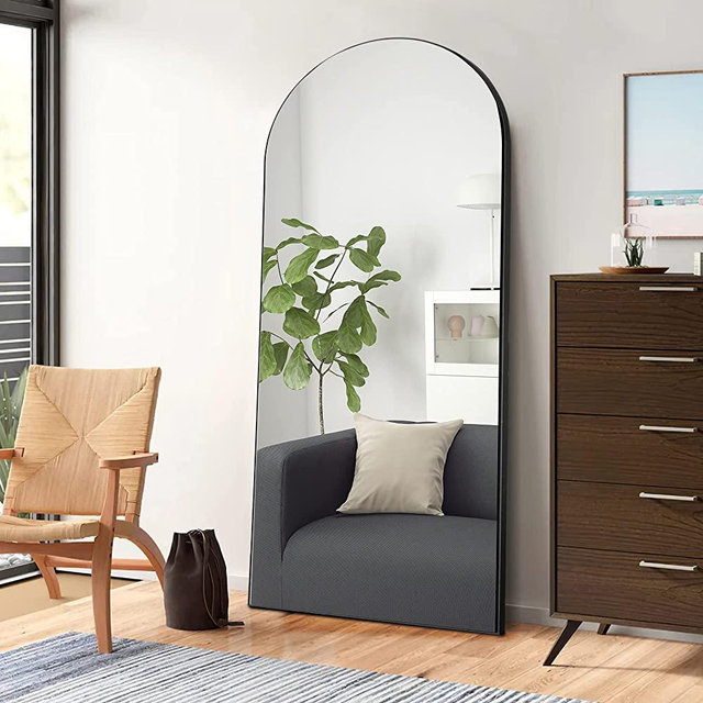 NeuType Arched Full Length Mirror, 71"x32", Large Full Body Mirror with Wood Frame, Shatter Protection, Wall-Mounted Mirrors for Living Room or Dressing Room-Black(Wood Arched