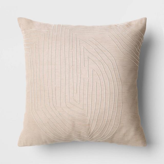 Oversized Geometric Patterned Metallic Embroidered Velvet Square Throw Pillow Beige - Threshold™