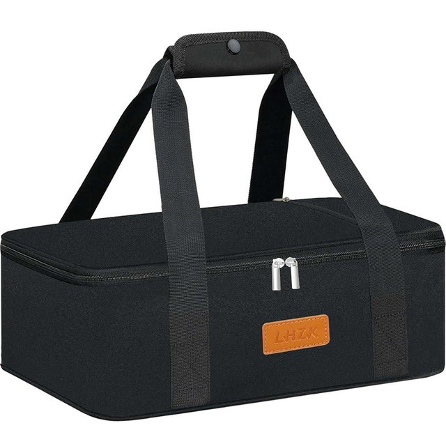 LHZK Insulated Casserole Carrier, Casserole Carriers for Hot or Cold Food, Insulated Food Carrier for Travel, Parties, Picnic, Fits 11 x 15 or 9 x 13 Baking Dish（Black）