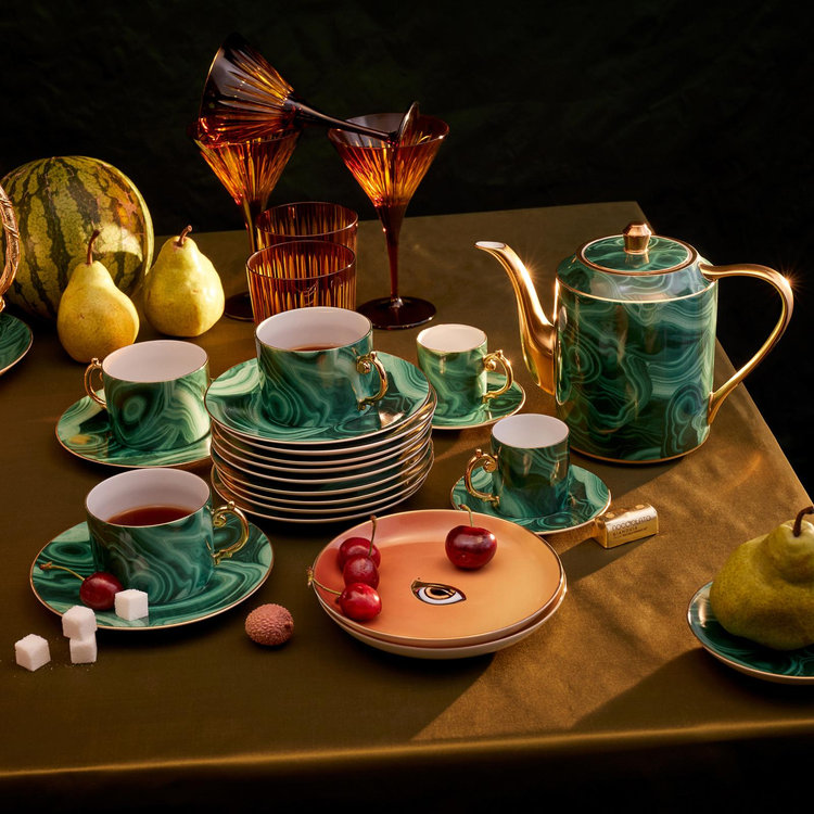 L'Objet, Malachite Teacup & Saucer, Set of 2 | Zola