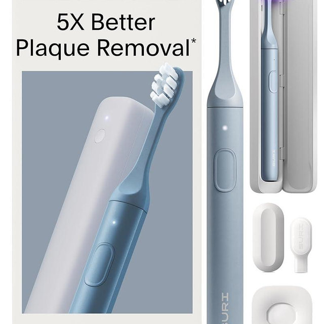 SURI 2.0 New Sonic Electric Toothbrush with Pressure Sensor & UV-Cleaning Travel Case | 1 Month+ Battery | Electric Toothbrush for Adults | Travel Toothbrushes | Tooth Brush | Blue