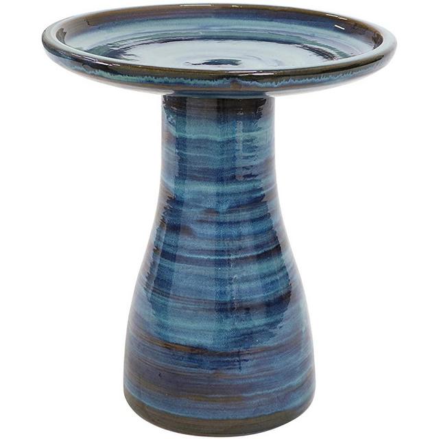Sunnydaze Simply Elegant Outdoor Ceramic Bird Bath - High-Fired, Hand-Painted, UV and Frost Resistant Finish - Patio, Lawn, Garden Decorative Birdbath - Galaxy Blue