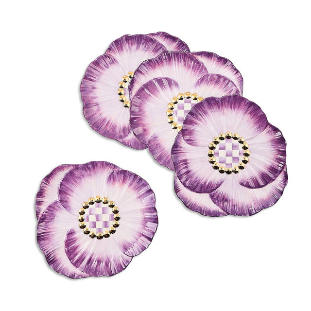 MacKenzie-Childs Pansy Party Ceramic Dessert Plates, Set of 4