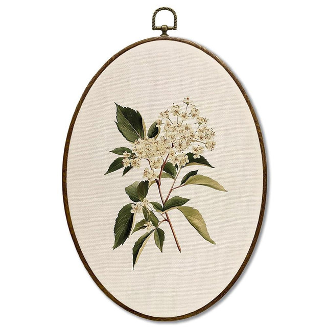 JQF Vintage Botanical Floral Oval Wall Decor, Farmhouse Cottagecore Flower Oval Canvas Wall Art, Rustic Country Floral Framed Prints Hanging Decor for Home Bedroom Living Room, 8.5x11.5 Inch