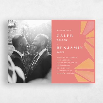 Coral, Pink Wedding Invitation - Barcelona Photo