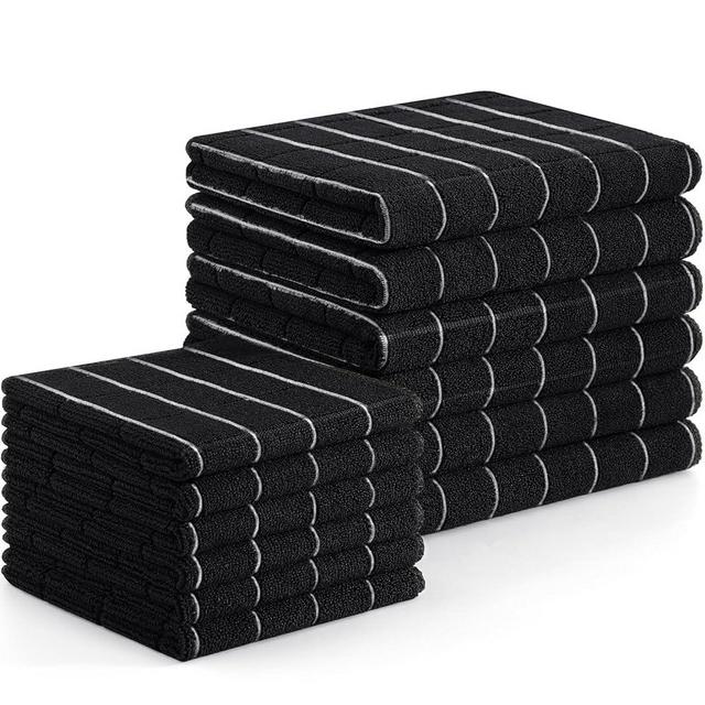 Homaxy Microfiber Kitchen Towels and Dishcloths Set, 12 Pack Soft and Absorbent Dish Hand Towels Bulk, 28 x 16 Inch & 12 x 12 Inch Quick Drying Rags for Washing Dishes, Black