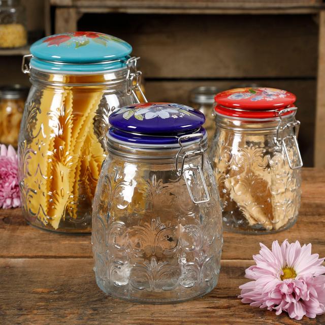 The Pioneer Woman Floral Embossed Clamp Jars, Set of 3