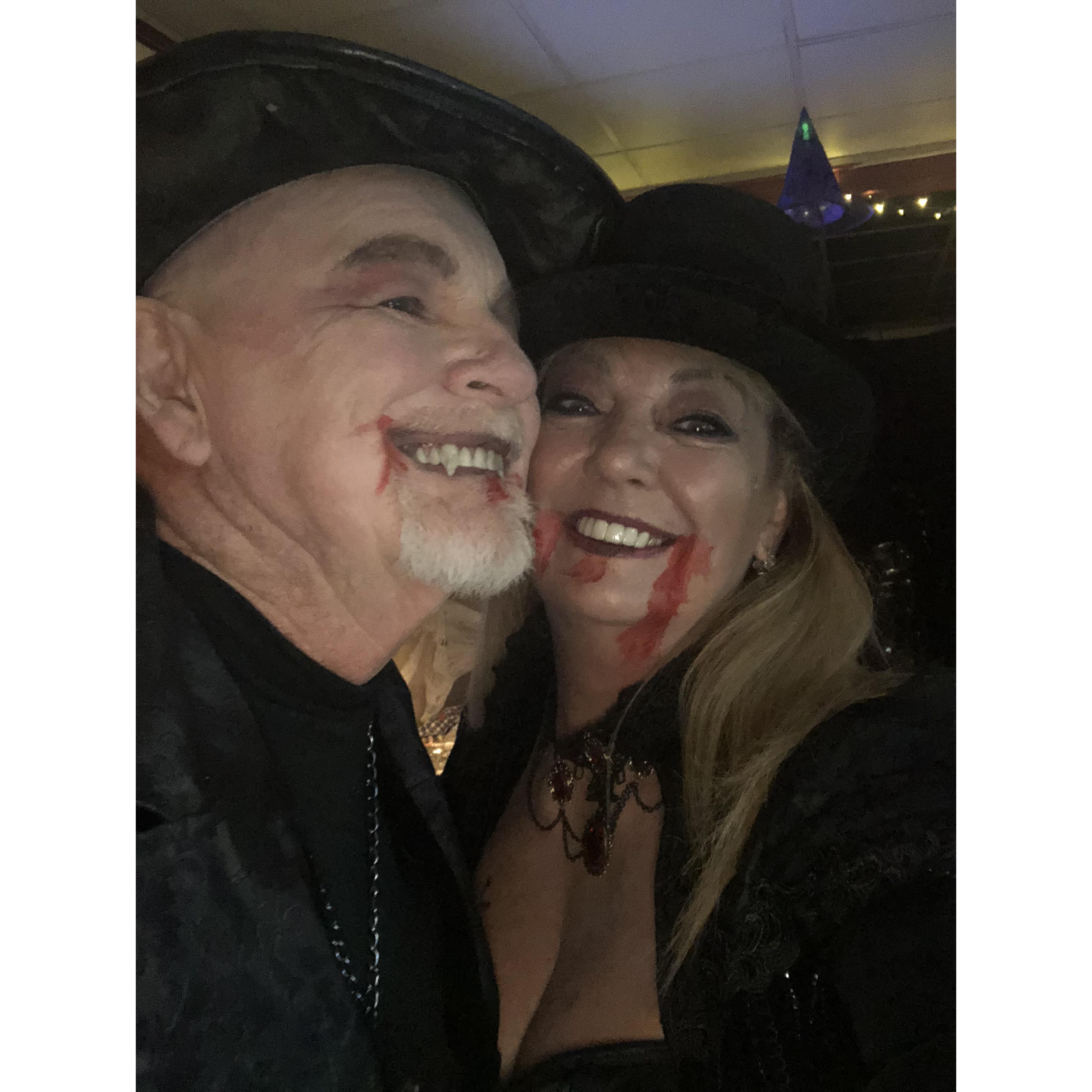 We got engaged on Halloween night at the pub 2 years ago
