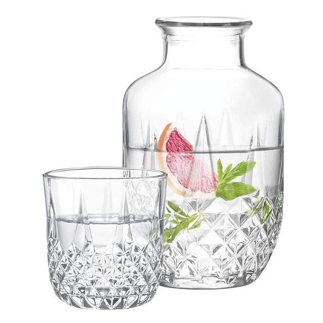 Bamesi Bedside Water Carafe with Glass Set – Glass Carafe 16 oz / Cup 4.5 oz - Bedside Carafe Pitcher and Cup - Night Carafe with Glass - Beautiful Gift Box (Crystal)