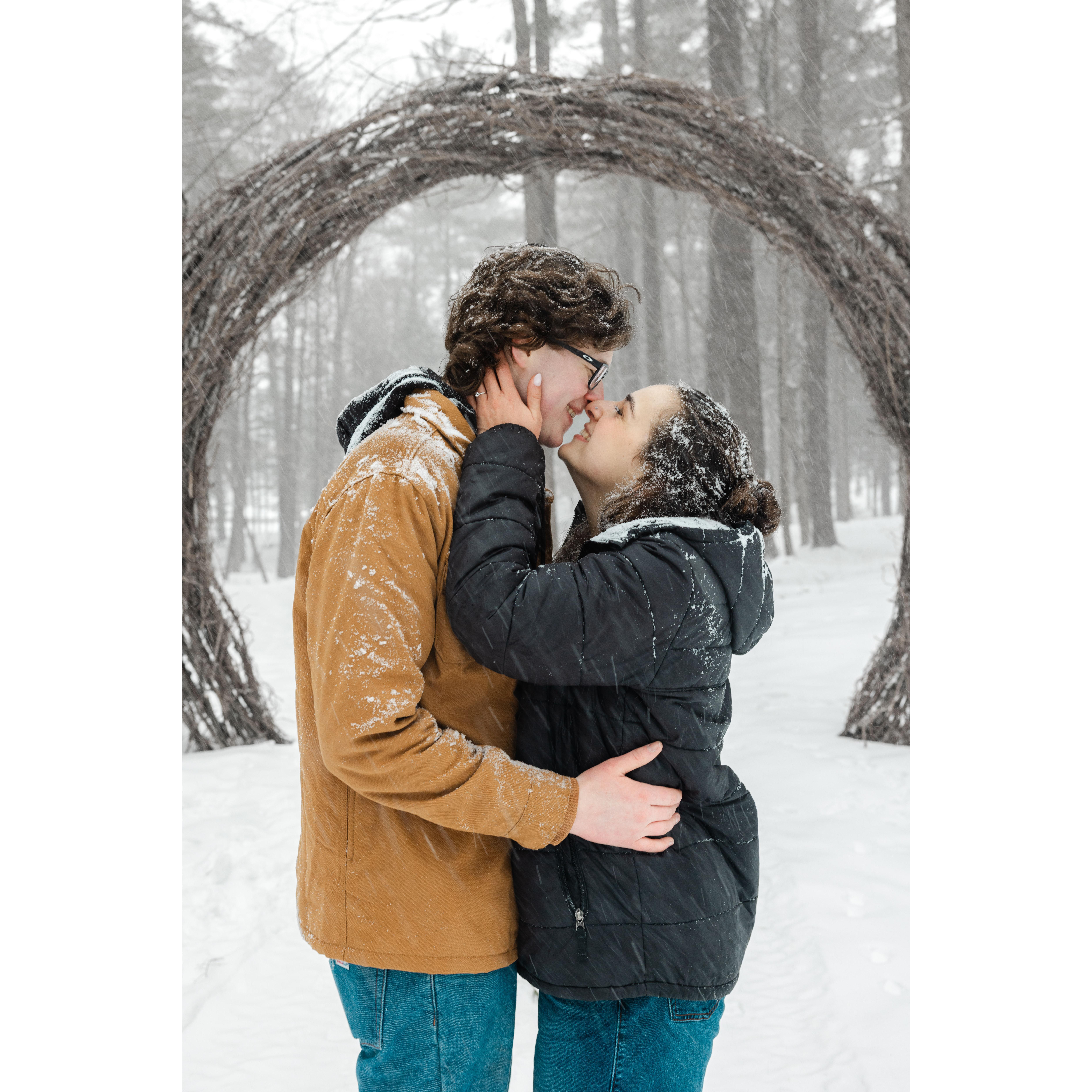 From our snowy engagement session with our wedding photographer (Caitlin Miller Photography) during the biggest storm that season!
