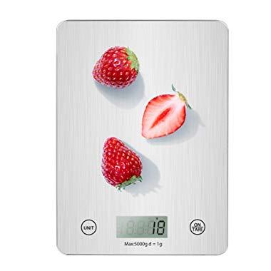 Digital Kitchen Scale, 5KG Slim Food Scale, Mini Multifunction Glass Digital Scale with Precision Measuring, Electronic Scale, Baking Cooking, LCD Display, Tare & Auto Off Function(Batteries Included)
