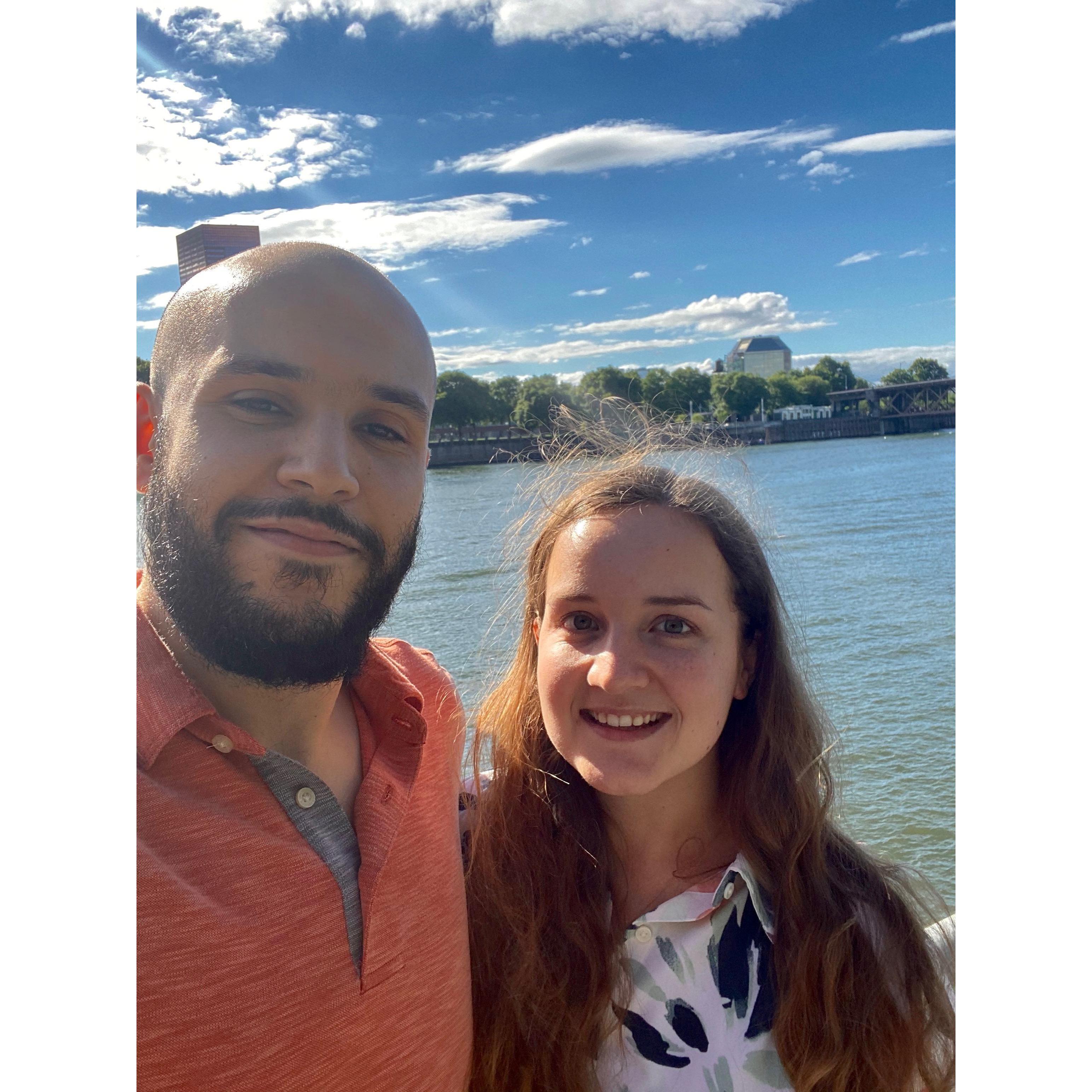 The day after our engagement, we took this photo along the Portland waterfront.