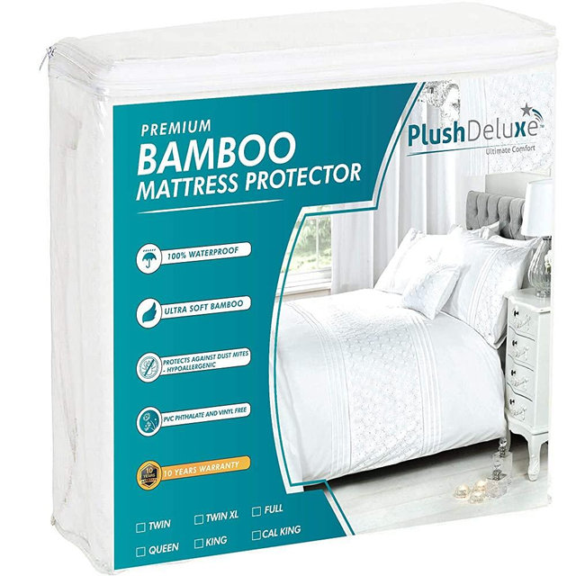 PlushDeluxe Premium Bamboo Mattress Protector – Waterproof, Hypoallergenic &Ultra Soft Breathable Bed Mattress Cover for Maximum Comfort & Protection - PVC, Phthalate (California King)