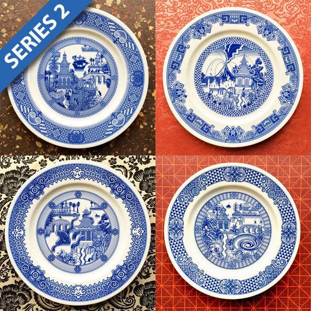 Best Blue Willow Porcelain Chinaware Calamityware Plate 3: Sea Monster, 1 Plate