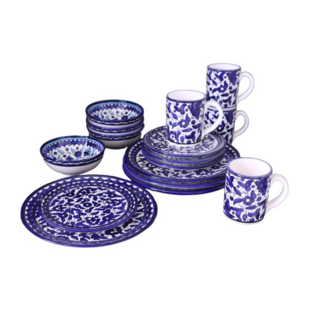 Palestinian Ceramic Serving Ware Plate Floral Style 16 Pcs Mixed Set