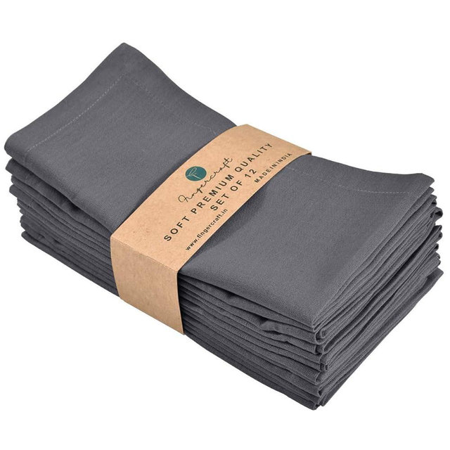 Fingercraft Dinner Cloth Napkins in Cotton Linen Blend Fabric 12 Pack Easter Special, Premium Quality, Mitered Corners for Every Day Use Napkins are Pre Shrunk and Good Absorbency Color Charcoal