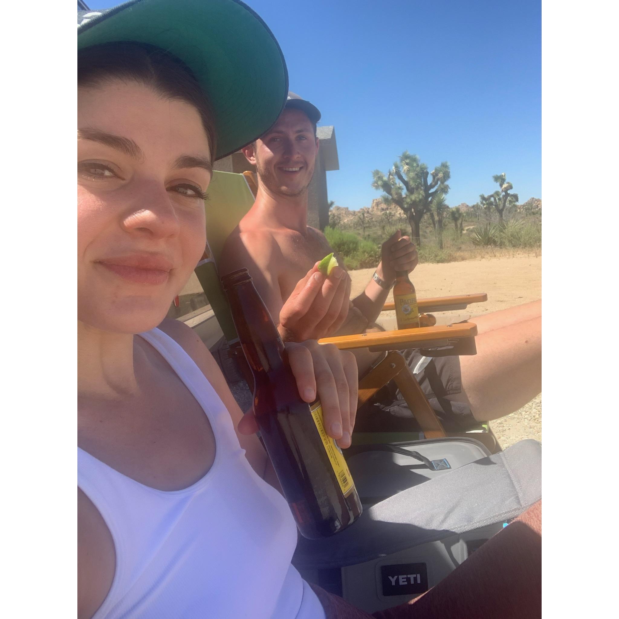 A much deserved cold one, after a very hot trek through Joshua Tree Park, celebrating Jen’s graduation! (Joshua Tree | May 2020)