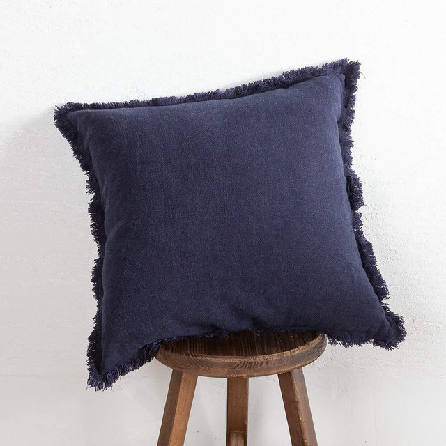 ATLINIA Linen Pillow Cover with Fringes Soft Solid Cushion Cover 20 x 20 Decorative Throw Pillow Cover for Couch Sofa Bed and Outdoor Navy Blue Pillow Cover