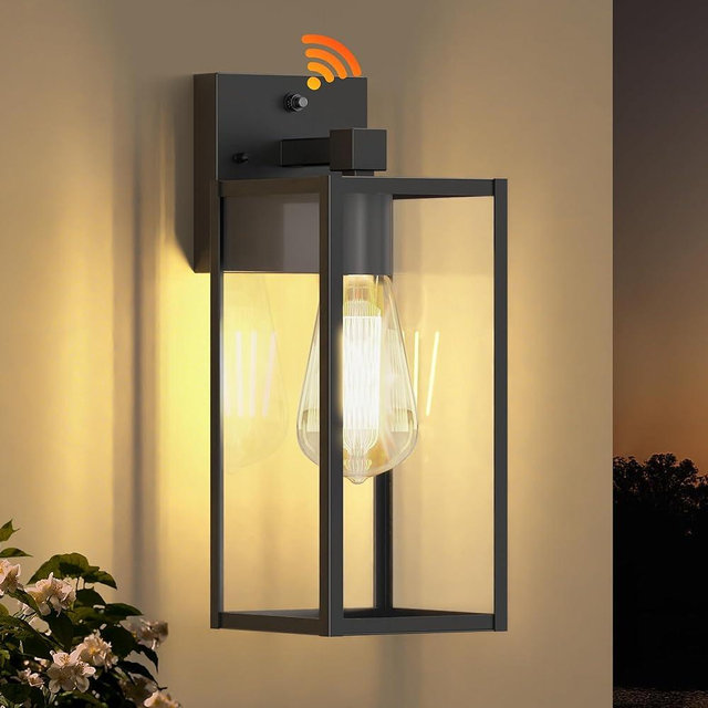 WIHTU 13in Dusk to Dawn Outdoor Lighting Fixtures, Exterior Front Porch Light, Black Sensor Wall Sconce Lamp, Waterproof Wall Lantern, Anti Rust Outside Coach Lights for House, Doorway, Garage