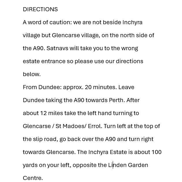 Directions to The Byre at Inchyra from Dundee