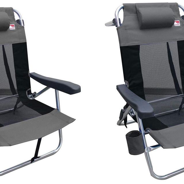 Outdoor Spectator Multi-Position Flat Folding Mesh Ultralight Beach Chair (2-Pack) - Grey