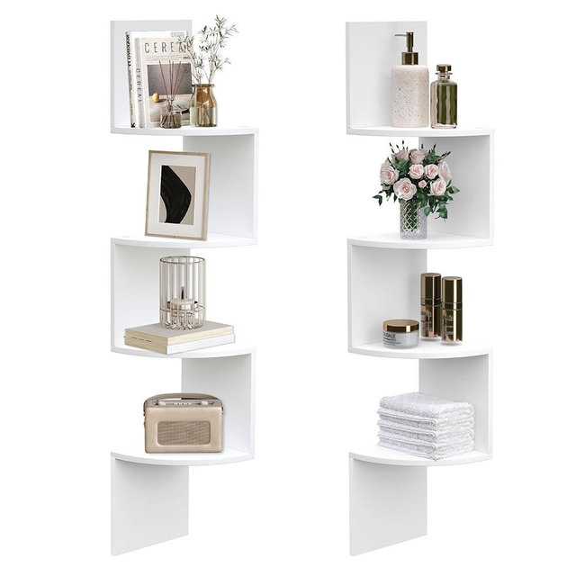 HOOBRO Corner Shelf Wall-Mounted, Set of 2 Floating Corner Shelves for Wall, 4-Tier Corner Bookshelves for Living Room, Bedroom, Bathroom, Home Office, White WT25BJP201