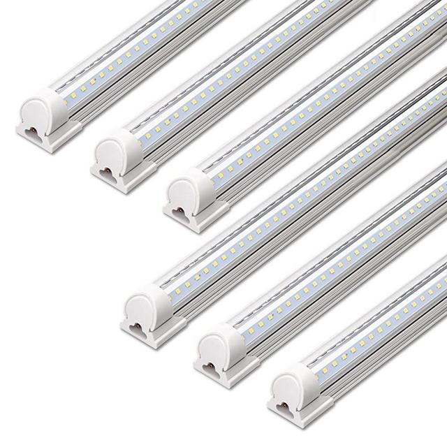 Barrina LED Shop Light, 40W 5000LM 5000K, 4FT Integrated Fixture, V Shape,T8 Light Tube, Daylight White, Clear Cover, Hight Output, Strip Lights Bulb for Garage Warehouse Workshop Basement (Pack of 6)