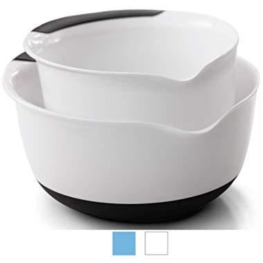 Gorilla Grip Original Mixing Bowls Set of 2, Slip Resistant Bottom, Includes 5 Qt and 3 Quart Nested Bowl, Dishwasher Safe, Grip Handle for Easy Mix and Pour, Baking and Cooking 2 Piece Set, White