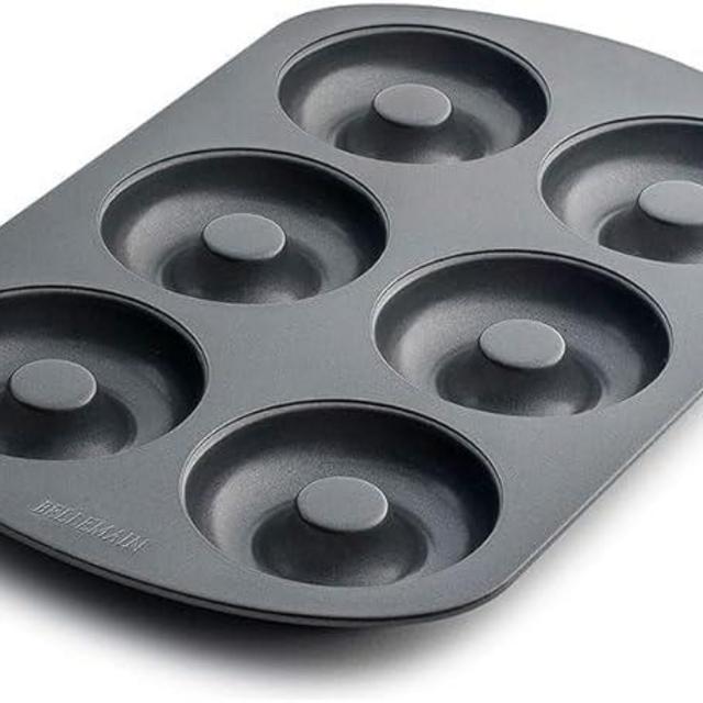 Bellemain Premiere Donut Pan for Baking | Nonstick 12.5 x 8.5” Doughnut Pan with 6-Doughnut Molds | Includes 2 Steel Donut Trays | Make Perfect Bagels and Cake Donuts (1-pack)