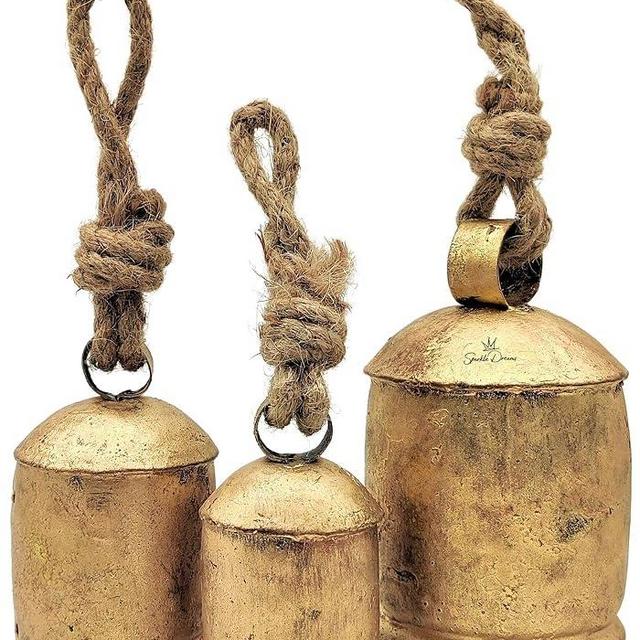 Sparkle Dreams Shabby Chic Country Style Rustic Metal Set of 3 Hanging Harmony Giant Cow Bells
