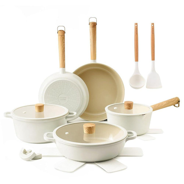 SENSARTE Ceramic Nonstick Cookware Set Non-toxic Healthy Pots and Pans Set Ceramic Coated Kithchen Cooking Set, Free of Intentionally Added PFAS/PTFE, Dishwasher&Oven Safe, Induction Compatible, 15pcs