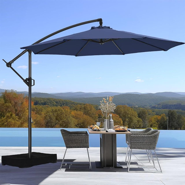 HOMSHADE 10ft Offset Patio Umbrella - w/Base, Cantilever Offset Hanging Patio Outdoor Market Umbrella UPF50+ UV Protection with Easy Tilt and Crank for Pool Deck and Garden (Navy)
