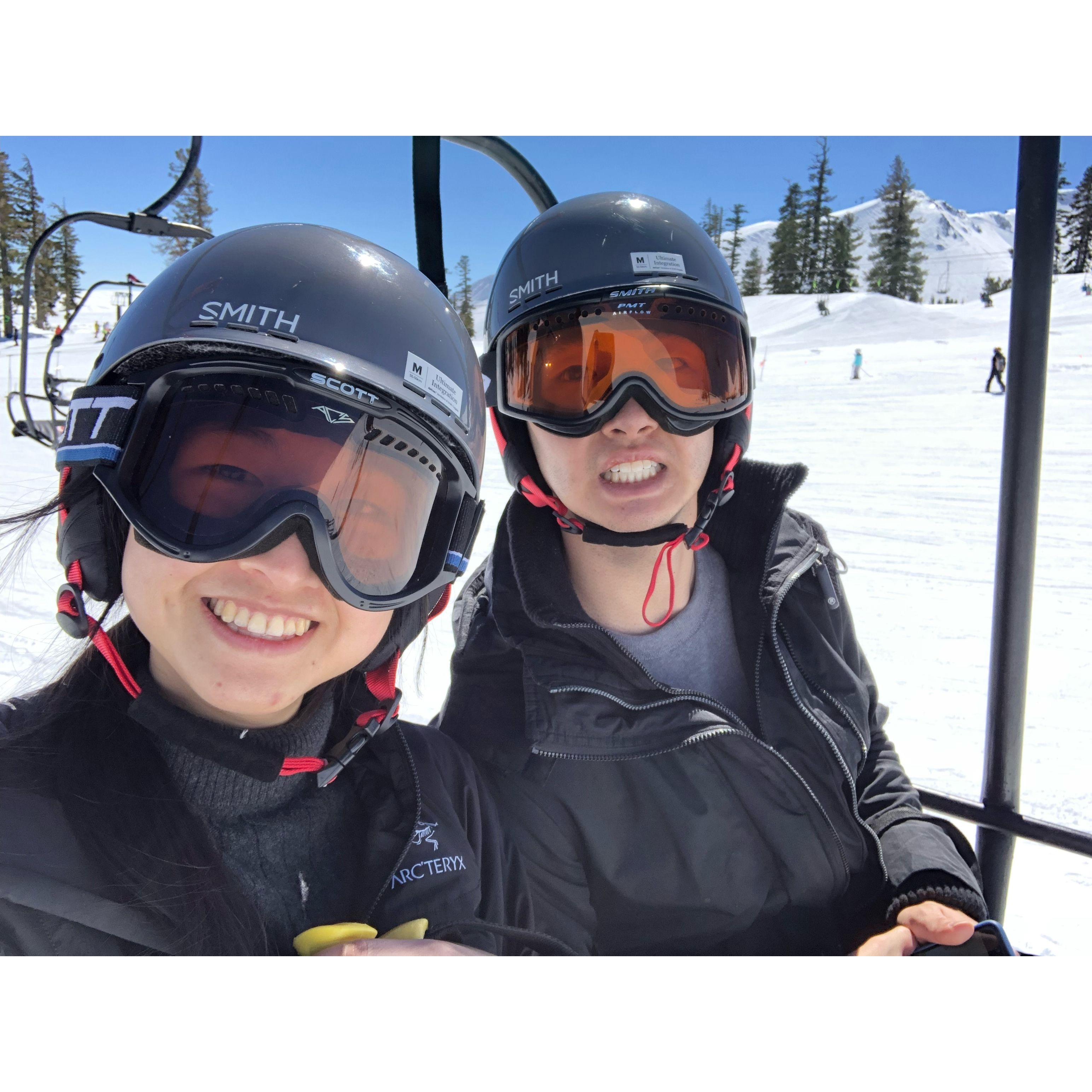 March 2019, Tahoe - Ski trip! Ruby loves ski lifts, Ben is not a fan.