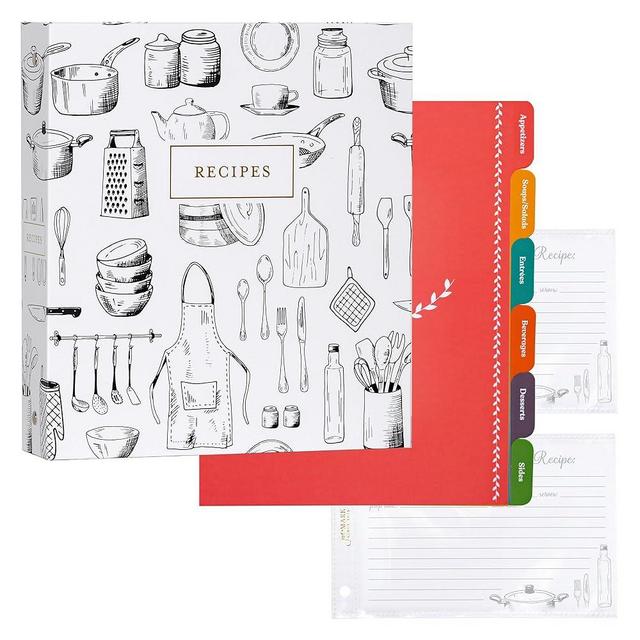 Jot & Mark 3 Ring Recipe Binder 8.5" x 9.5" | Full-Page with Clear Protective Sleeves and Color Printing Paper for Family Recipes (8.5" x 9.5" Recipe Binder, Culinary Crockery)