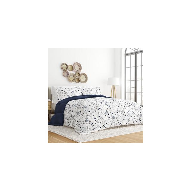 Floral Reversible Ultra Soft Comforter Sets, Down Alternative, Machine Washable - Becky Cameron™, Full/Queen, Forget Me Not / Navy