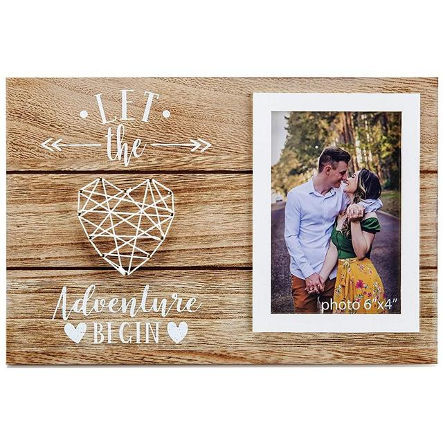 Engagement Wedding Gifts for Engaged Couples - Boyfriend, Girlfriend, Husband, Wife, or Fiance Romantic Love Picture Frame Gift - Let The Adventure Begin - 4x6 Inches Photo Frame