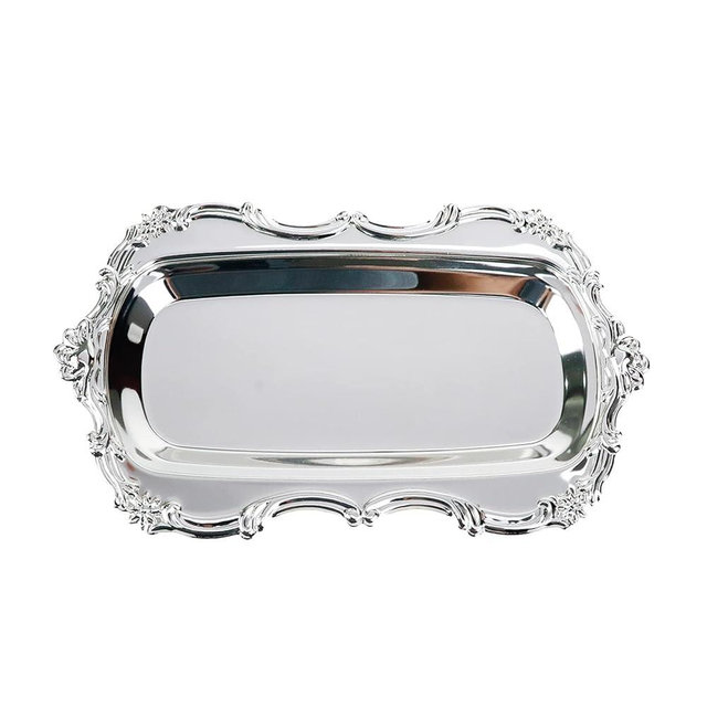 Quluxe Small Vintage Trinket Dish Jewelry Tray Perfume Organizer Tray for Wedding Photographer Detail Props Ceremony Antique Decor (Silver)