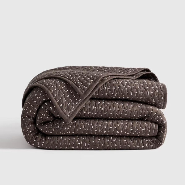 Organic Cotton Hand Stitched Quilt - Espresso, Full/Queen