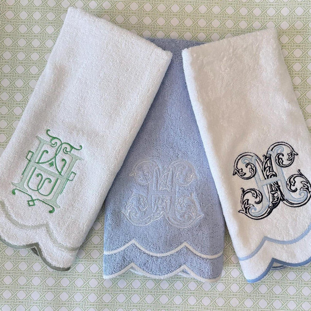 Scallop Hand Towel With Monogram - Bathroom Personalized Home Decor