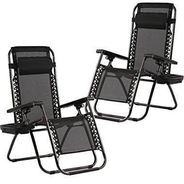 Zero Gravity Chair Patio Chairs Set of 2 Outdoor Chairs Folding Chairs Outdoor Anti Gravity Chair Lounge Reclining Camping Deck Chair with Pillow and Cup Holder