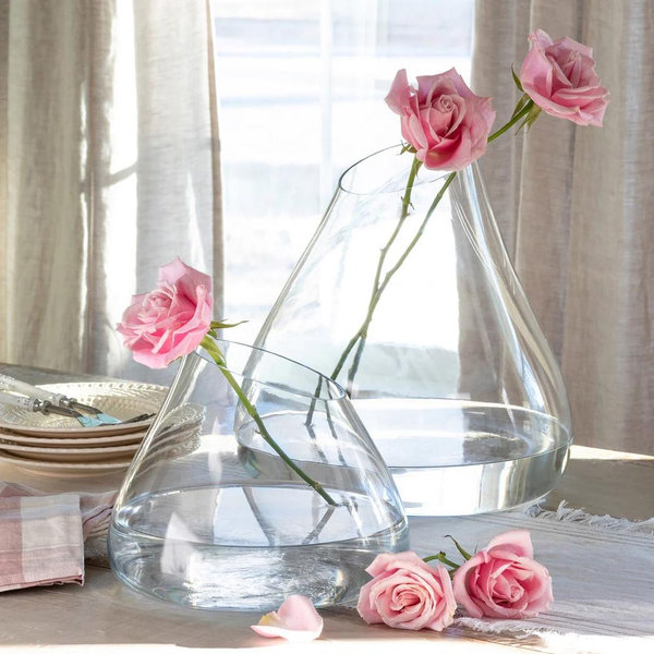 Asymmetrical Cut Flower Glass Vase - Choose Size