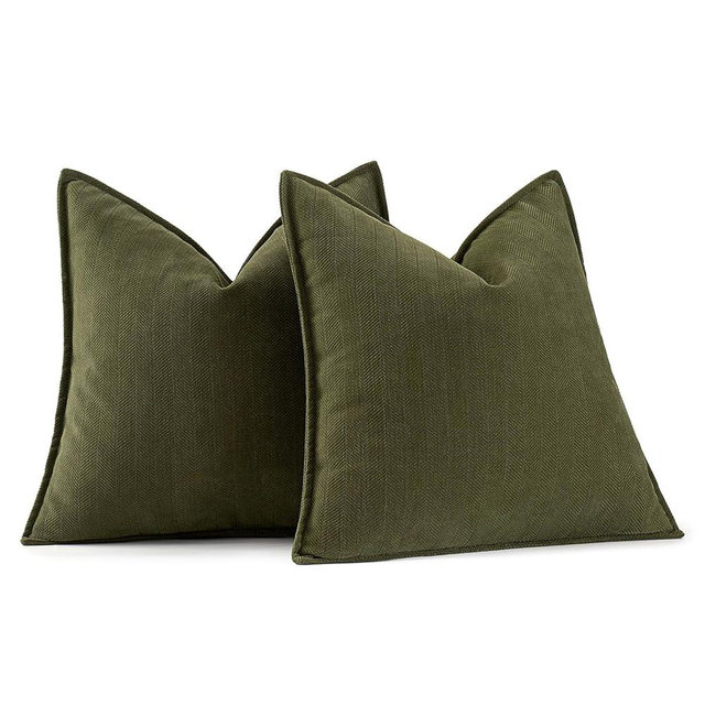 MIULEE Pack of 2 Olive Green Decorative Pillow Covers 18x18 Inch Soft Chenille Luxurious Couch Throw Pillows Farmhouse Cushion Covers with Elegant Design for Sofa Bedroom Living Room Home Decor