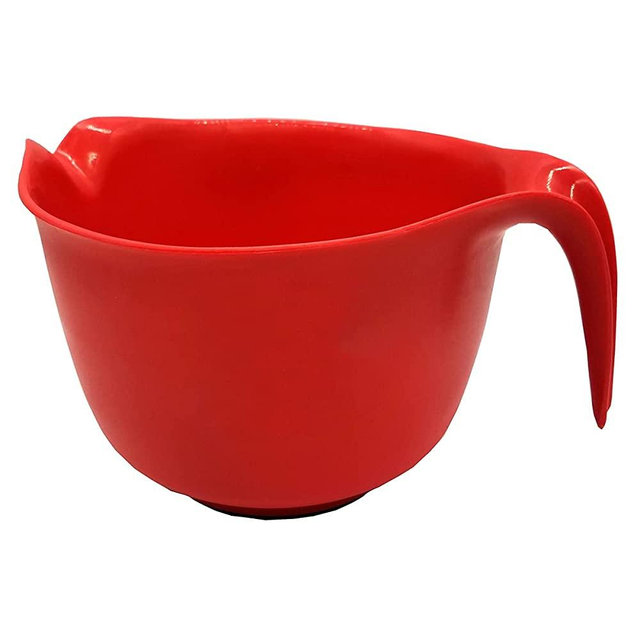 Glad Mixing Bowl with Handle – 3 Quart | Heavy Duty Plastic with Pour Spout and Non-Slip Base | Dishwasher Safe Kitchen Supplies for Cooking and Baking, Red