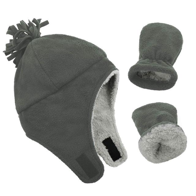 Zando Baby Boy Sherpa Lined Warm Fleece Pilot Hat Infant Toddler Winter Hat Mitten Set