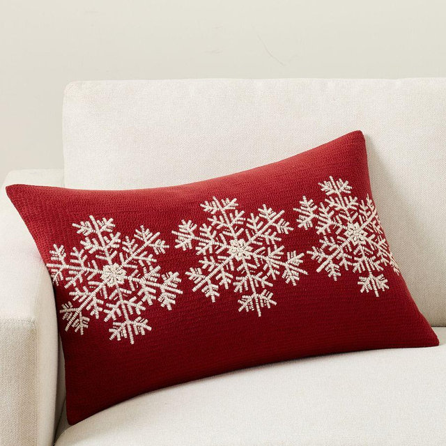 Graphic Snowflake Lumbar Pillow Cover, 16x26", Red Multi