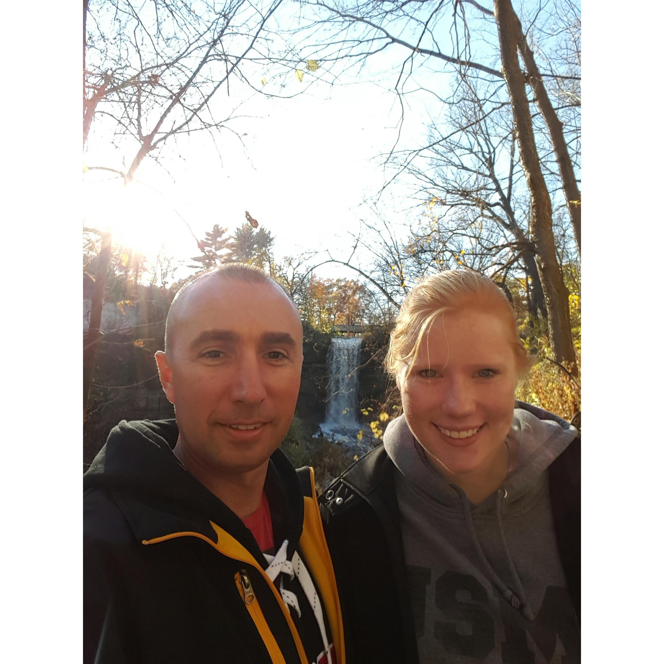 Walking through Minnehaha Falls park in Minneapolis.