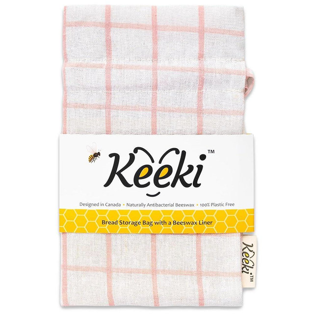 Keeki Bag - The Original Beeswax Lined Bread Bag for Homemade & Sourdough | Reusable Linen Bread Storage | Beeswax Wrap Alternative | Plastic-Free Storage w/Wide Drawstring Closure (Pink)