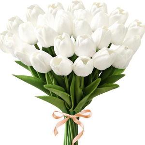 Starryle 10Pcs Artificial White Tulips Flowers