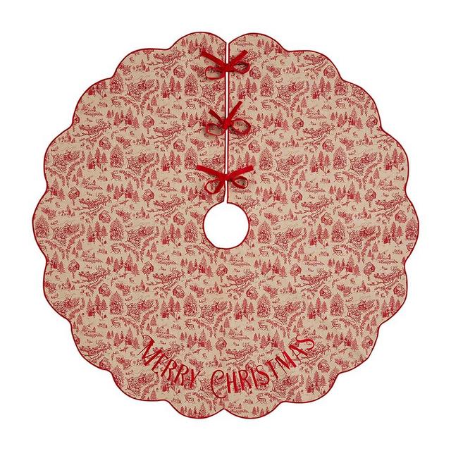 Mud Pie Toile Scalloped Tree Skirts, RED