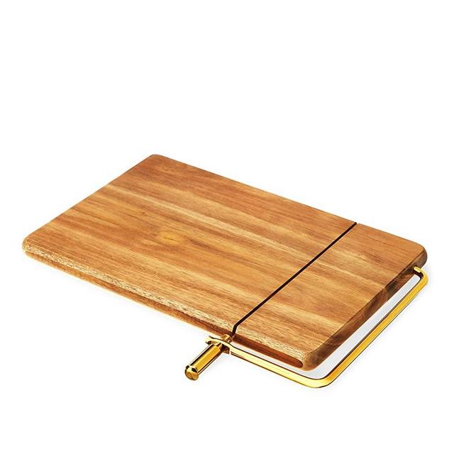 Twine Slicing Board, Acacia Wood with Gold Built-In Slicer, 10" by 7.5", Cheese Service, Entertaining Gift Set, Set of 1, Natural